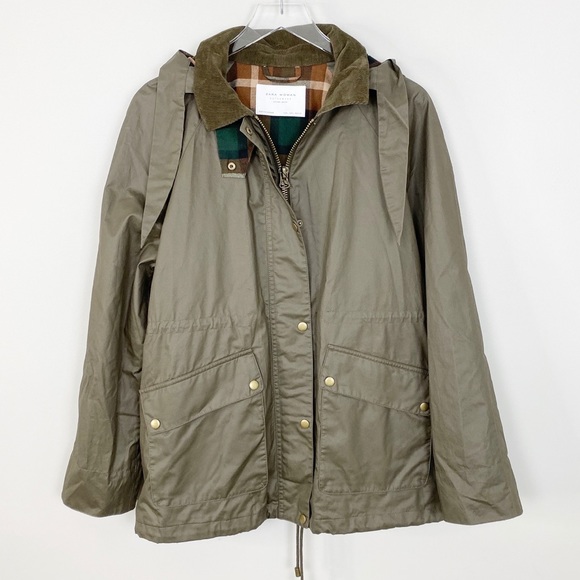 Zara Jackets & Blazers - ZARA Waxed Utility Jacket Parka L Field Green Hood